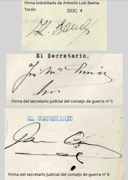 Fuente: Firmas de mi padre y de los secretarios de los consejos de Guerra 5 y 6  del poeta